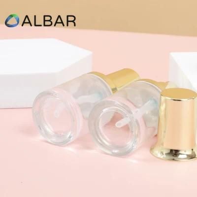 Short Cylinder Thick Bottom Flat Metal Shoulder Clear Glass Bottles for Cosmetics Face Care