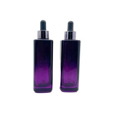 Luxury Fancy Square 50ml 75ml Dark Purple Empty High Flat Shoulder Frosted Hyaluronic Acid Packaging Bottle for Serum Glass