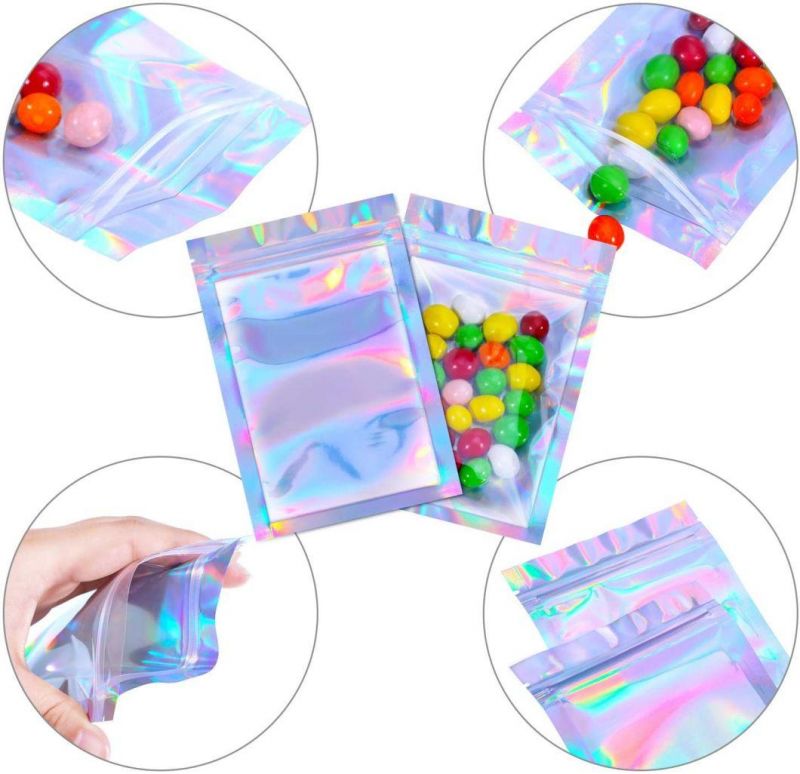 Resealable Hologram Mylar Zipper Plastic Jewelry Makeup Ziplock Packaging Transparent Holographic Bag