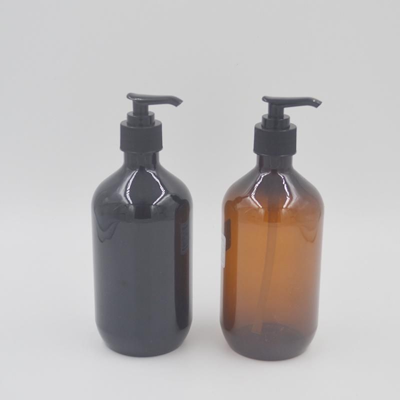 500ml Translucent Amber Shampoo Bottle, Plastic with Black Lotion Pump