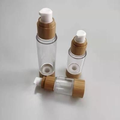 15ml 30ml 50ml 80ml 100ml 120ml Bamboo Airless Serum Bottle with Wooden Collar for Skin Care