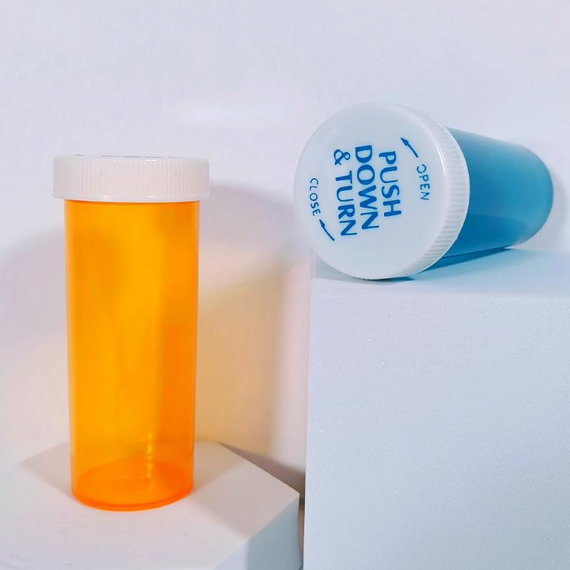 PP Plastic Capsule Pill Bottle Child Resistant Cap Push Down and Turn Vial Pharmacy Container