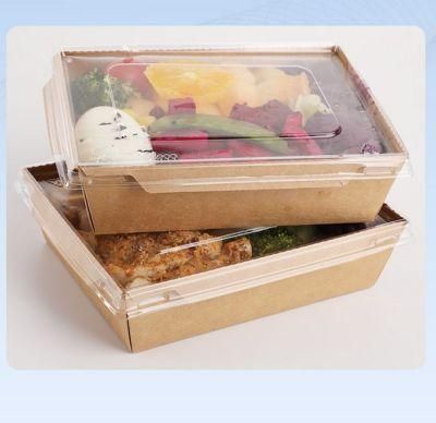 Disposable Takeaway Fast Food Packing Salad Box 2 Compartment Kraft Paper Lunch Box
