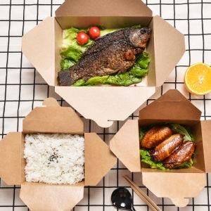 Biodegradable Kraft Paper Cardboard Food Packaging Takeaway Lunch Box with Waterproof