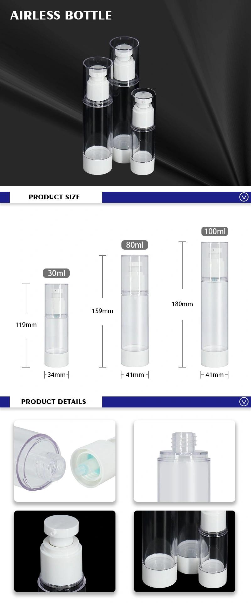 Custom Made BPA-Free Skin Care Airless Bottle Pump Dispenser 30ml 80ml 100ml Airless Cosmetic Container
