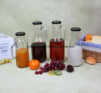 1000ml Water Juice Glass Bottle with Handle and Cap