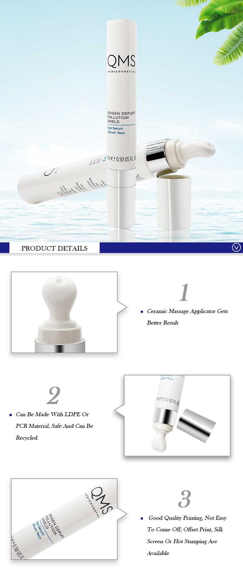15ml White Cosmetic Tubes Soft Squeeze Massage Cream Ceramic Applicator Tube