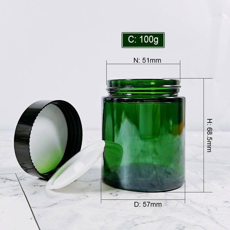 Screen Printing 100g 100 Ml Straight Sided Green Glass Jar for Food Storage Face Cosmetic Cream Candle Making