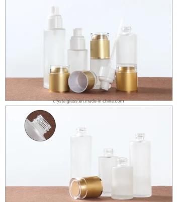 Luxury Glass Cosmetic Packaging Set in Freosted Glass and Gold Caps