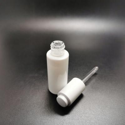 Glossy White Flat Shoulder Cosmetic Serum Press Push Dropper Glass Essential Oil Bottle