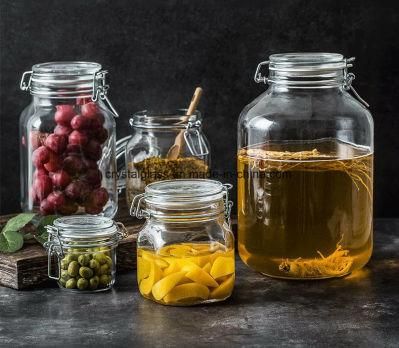 Recycled Airtight Metal Clip Top Glass Jar Food Grade Glass Storage Pickle Jars