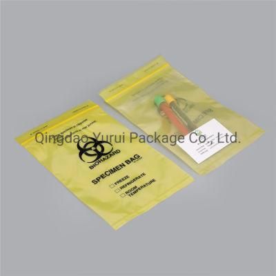 6*9 Inch LDPE Disposable 4 Walls Biohazard Laboratory Use Yellow Color Specimen Bag