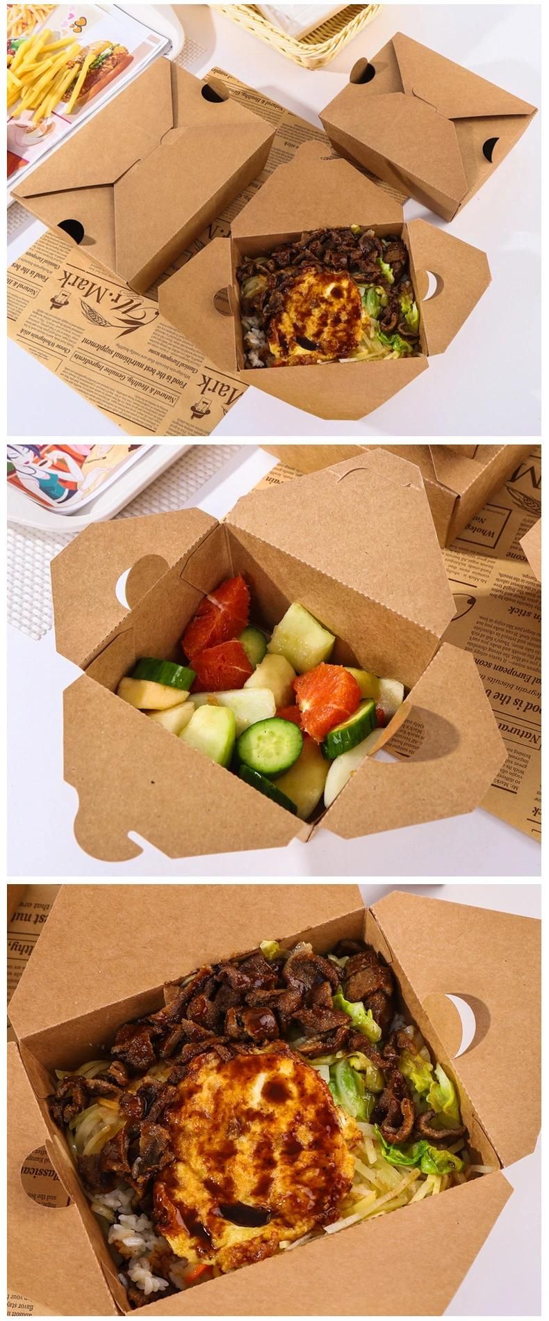 Restaurant Compostable Biodegradable Takeaway Take out Box Disposable Containers Kraft Brown Paper Takeout Fast Food Packaging