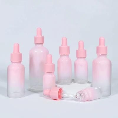 Hot Sale Luxury 15ml 20ml Frosted Gradient Pink Glass Essential Oil Cosmetic Dropper Bottle for Personal Care