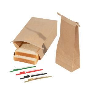 Food Grade Custom Printed Greaseproof Sandwich Hot Dog Packaging Brown White Kraft Paper Bag with Tin Tie