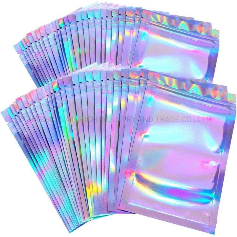 One Side Transparent Holographic Packaging Small Ziplock Mylar Hologram Packing Bags