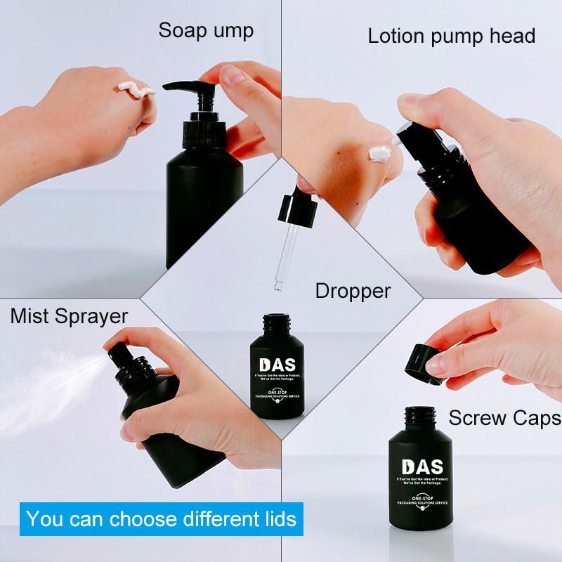 Cosmetic Packaging 15ml 30ml 60ml 100ml 120ml Matt Black Serum Dropper Cream Lotion Glass Bottle and Jars