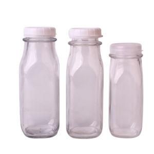 Square Round Shape Empty Clear Glass Milk Bottle 250ml 350ml 400ml 800ml 1000ml Juice Beverage Water Bottles with Tamper Proof Lid