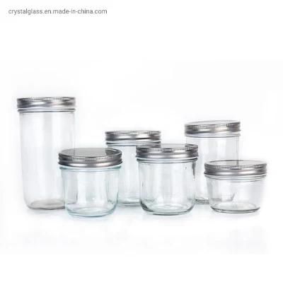 16oz Empty Custom Logo Glass Jelly Jam Preserves Hot Fill Mason Jar with Airtight Lid