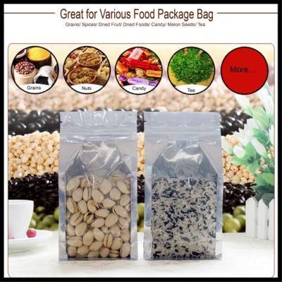 Wholesale Food Packaging Silver/Clear Square Bottom Gusseted Bags with Zip Lock for Food Dried Nuts Fruit Packing