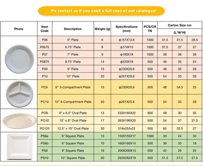 Biodegradable 9 Inch Compostable Tableware Disposable Sugarcane Bagasse Paper Round Plate