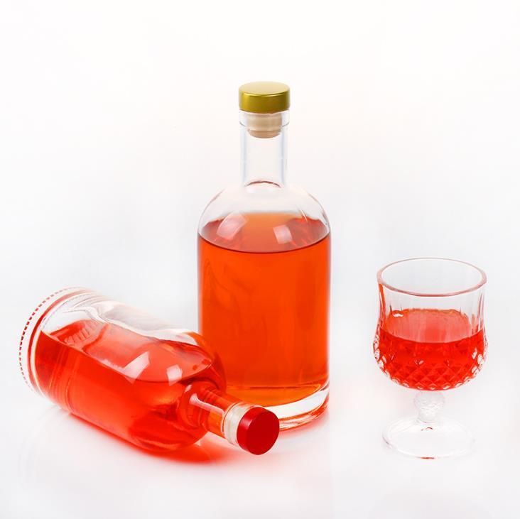 500ml 750ml Crystal Glass Round Vodka Brandy Whiskey Bottle for Liquor Packaging