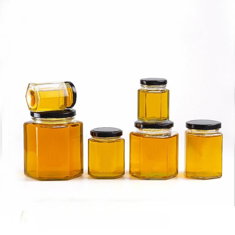 Honey Glass Jar Hexagon Glass Jar with Lids Dipper 16 Oz 500ml 13 Oz 380ml