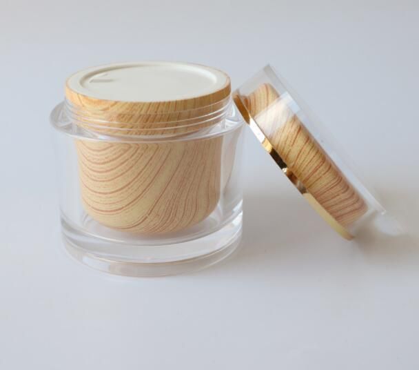 Double Walled Wooden Pattern ABS Jar Cosmetic Clear Acrylic Cream Jar
