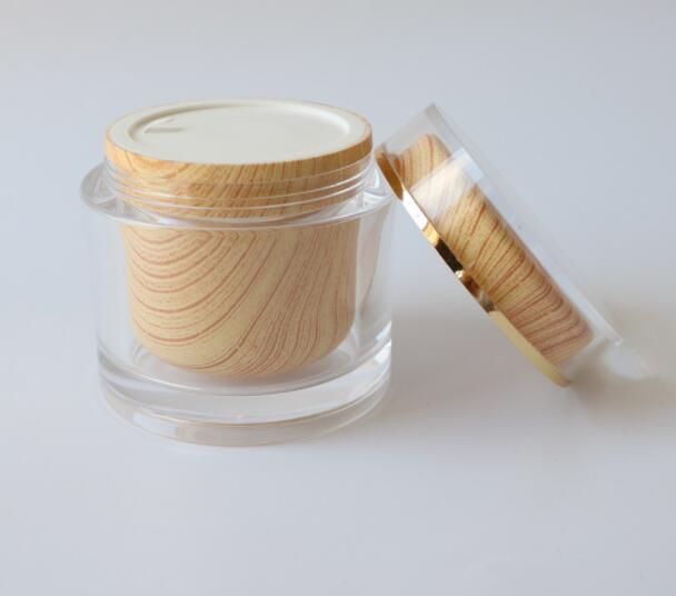 Double Walled Wooden Pattern ABS Jar Cosmetic Clear Acrylic Cream Jar