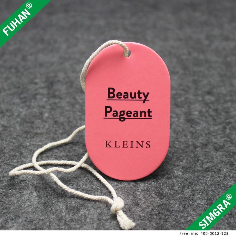 Fashion Coated Paper Printed Pink Swing Tag Hangtags for Garments with Cotton Rope