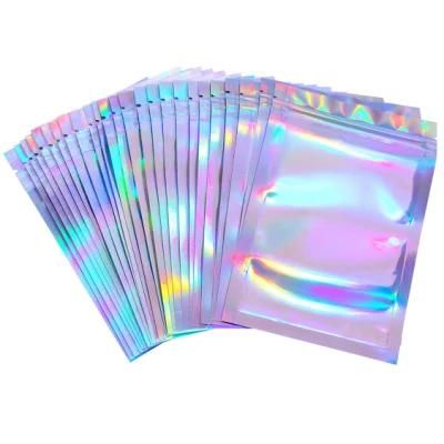 Custom Resealable Transparent Cosmetic Holographic Packaging Bag Pouch/Holographic Ziplock Bag Self Adhesive Makeup Zipper Bag