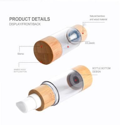 15ml 50ml Cosmetic Packaging Pump Airless Bottle as Material Bamboo Bottle for Serum