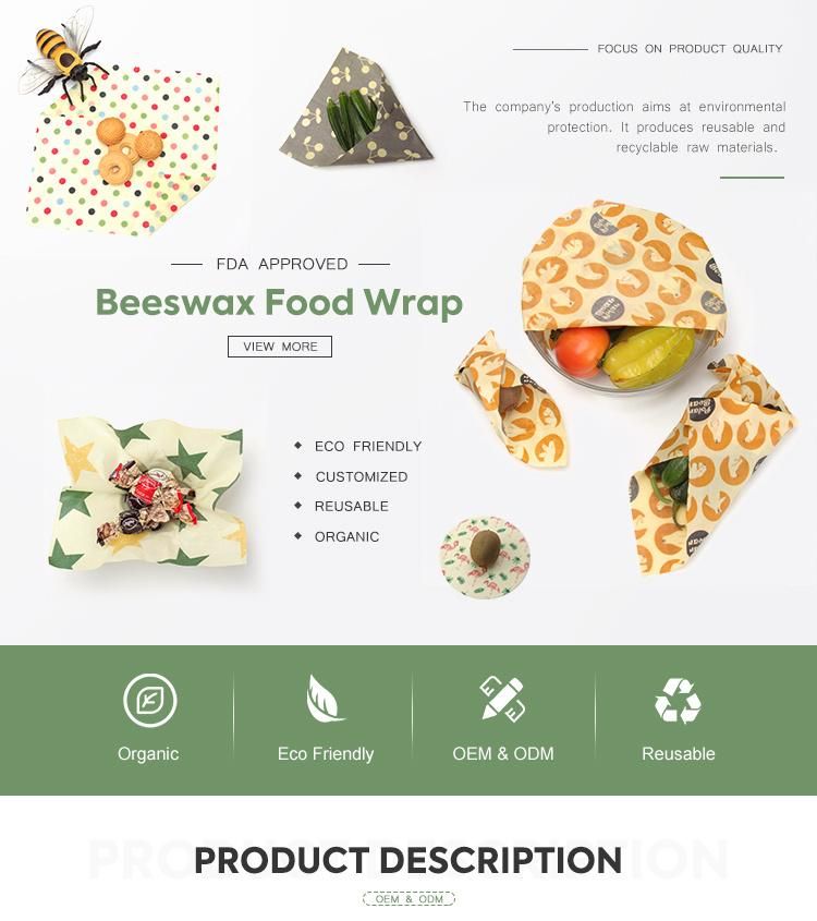 Reusable 100% Organic Cotton Beeswax Food Wrap Alternatives for Food Storage
