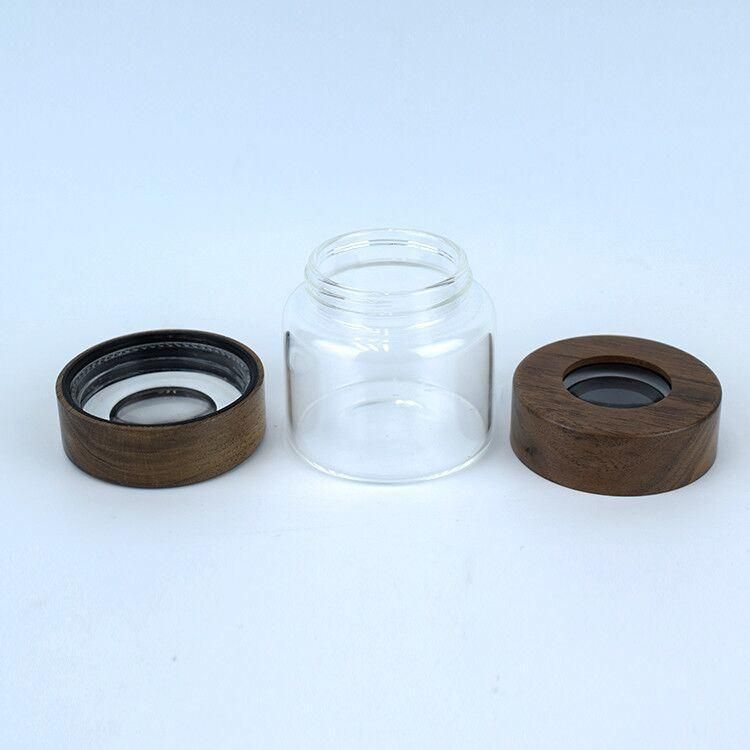100% Airtight Seal Glass Stash Jar with Acacia Magnifying Lid