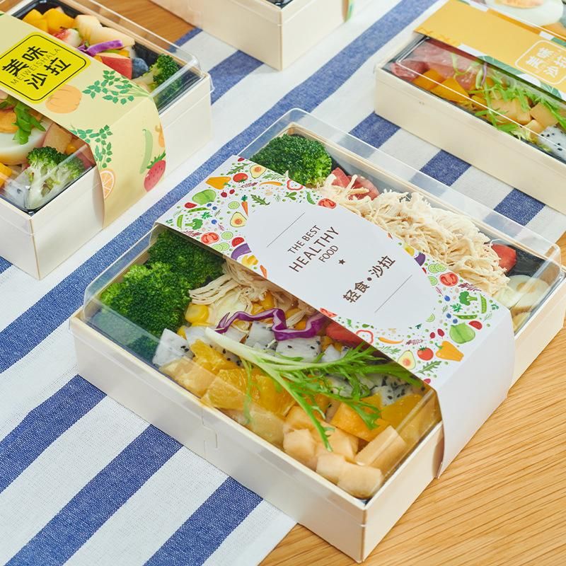 Customized Wood Food Box with Clear Window Natural Color Lunch Box Packaging for Sandwich Salad Take out Fast Food Box