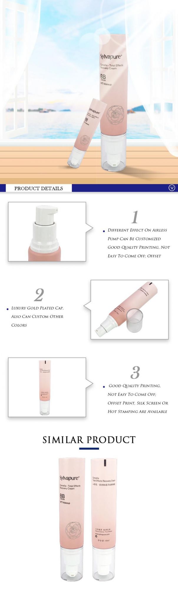 High Quality Empty Plastic Skin Care Packaging Cosmetic Airless Pump Tube with Lotion Pump and Transparent Cover