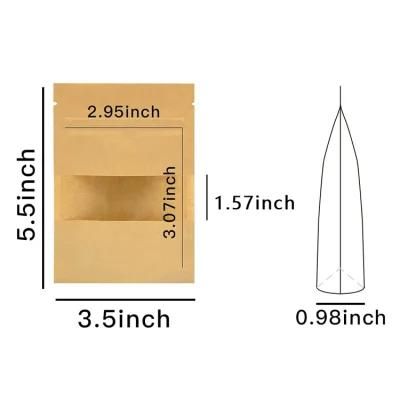 Custom Stock Transparent Window Kraft Paper Bag Stand up Pouch with Resealable Zipper Lock Pouch