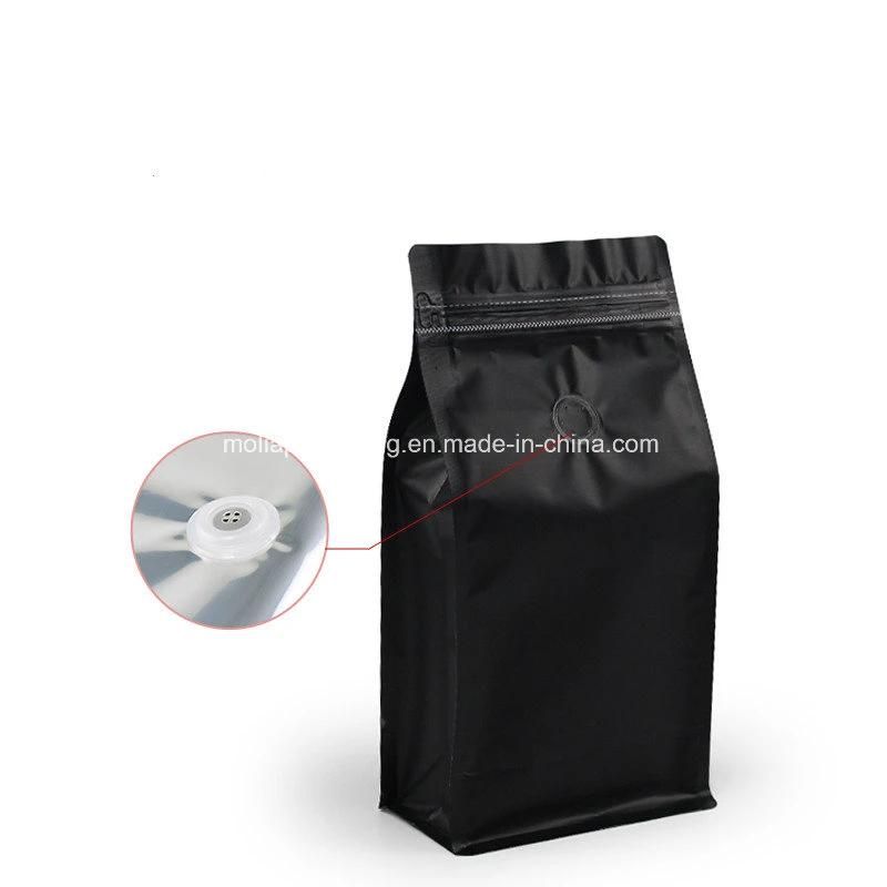 12 Oz Resealable Box Pouch Coffee Bag with Valve - Flat Bottom Pull Tab Zipper Matte White