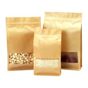 Wholesale Food Grade Resealable Zip Lock Bag Flat Bottom Kraft Paper Eight Side Sealing Bag