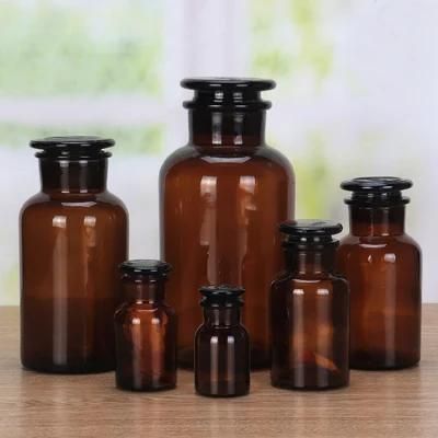 60ml 125ml 250ml 500ml Amber Reagent Glass Bottle with Stopper Lid