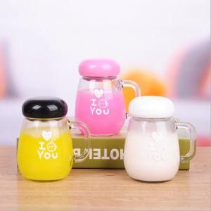 Wholesale 350ml Children Glass Travel Coffee Cup /Glass Water Bottle with Infuser and Handle