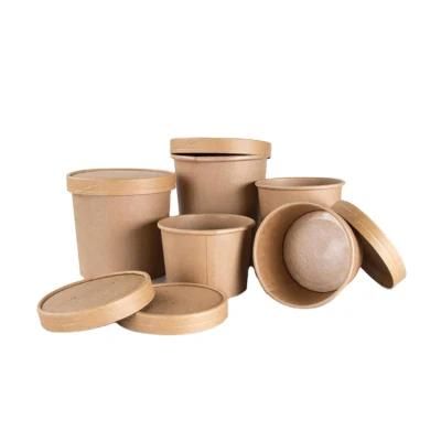 Manufacturer Hot Sale Disposable Kraft Paper Soup Cup with Paper Lids