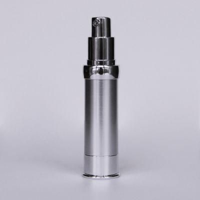 Silver Luxury Plastic Cosmetic Bottle 15ml 20ml 30ml Empty Airless Plastic Serum Pump Bottle with Brushed Process