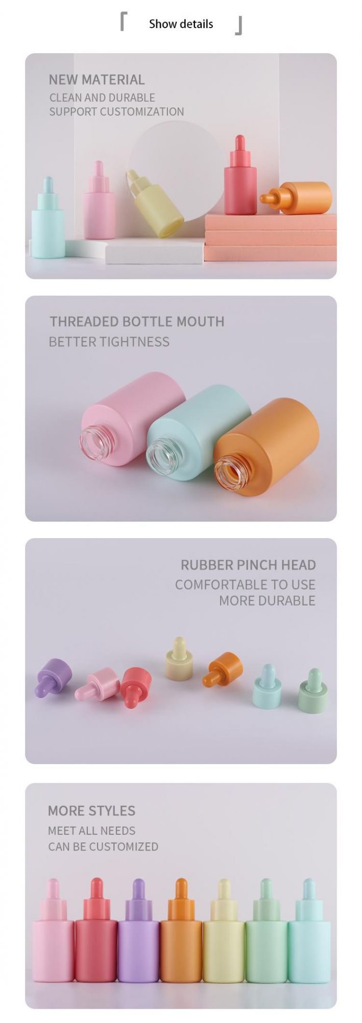 High Quality 30ml Serum Cosmetic Packaging Transparent Flat Shoulder Empty Repair Essential Oil Glass Dropper Bottle