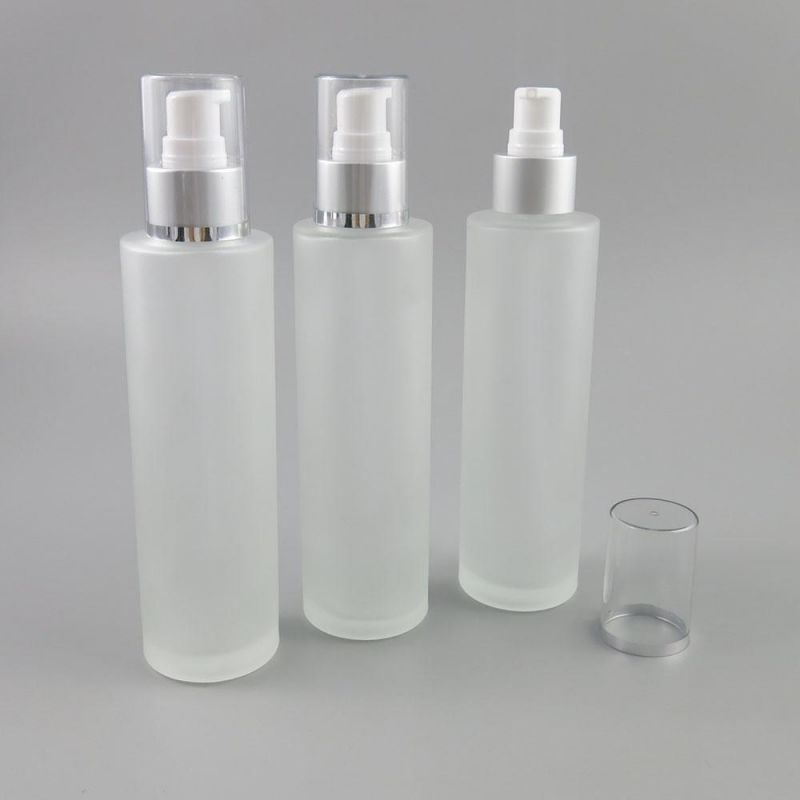 150ml Frost Glass Bottle with Matte Sliver Lotion Pump Cosmetic Essence Toner Packaging Bottle