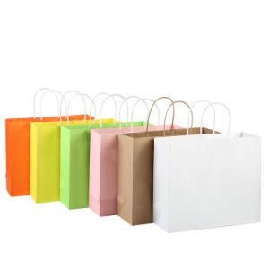 Handle Water Resistant Shipping Hand Kraft Paper Bag with Ribbon