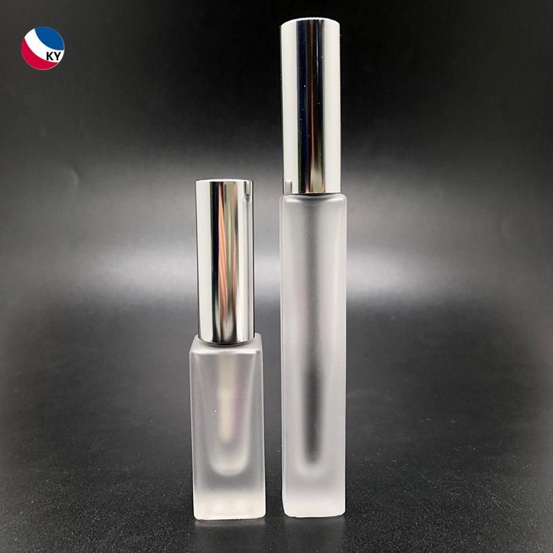 Square 5ml 10ml Glossy Silver Aluminum Cap Clear Frosted Lipgloss Tube Glass Mascara Bottle with Silicon Brush