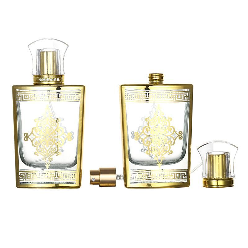 Luxury Spray Bottle Square Golden Print Glass Perfume Bottle