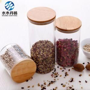 Storage Glass Tube Food Container Glass Tube Dia 10cm with Wood Cap