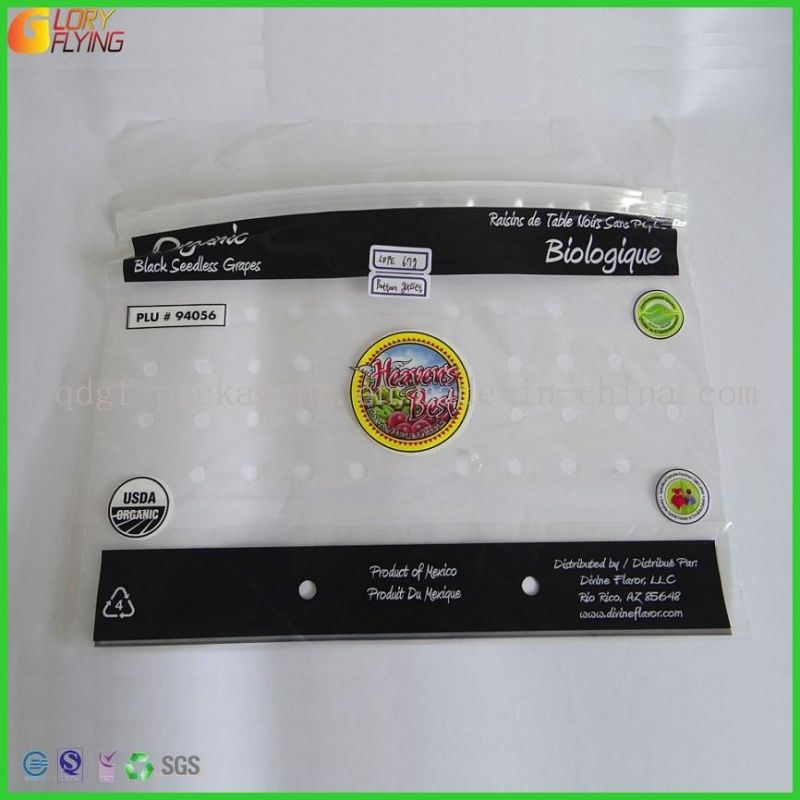 Plastic Perforation Grape Fruit Bags with Zipper and Excellent Printing